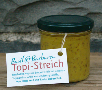 Basil & Barbarea Aufstriche im 160ml - Glas, Anhänge-Etikett mit Rezeptvorschlägen